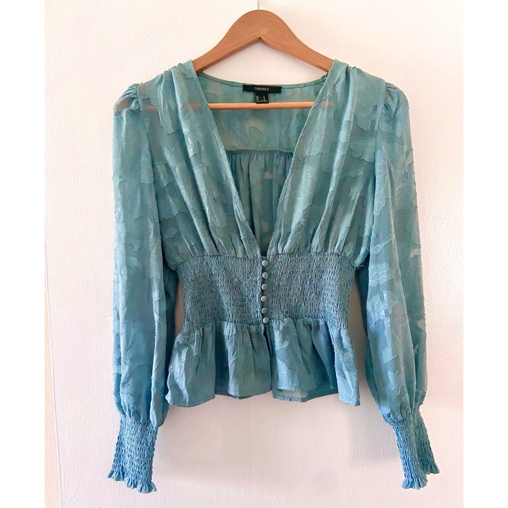 Forever 21 Light Teal Date Night Blouse